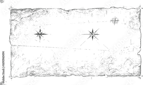 Old map with compass roses and contour lines vintage