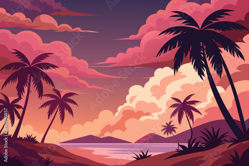 sunset on tropical beach