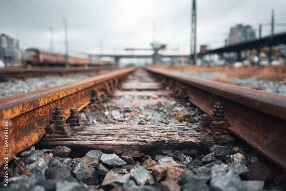 Fototapeta premium Rusty railway tracks in a city