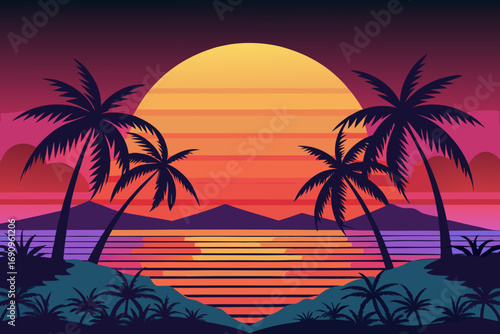 tropical sunset with palm trees