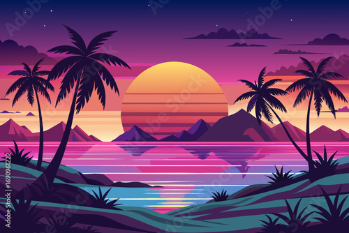 tropical sunset with palm trees