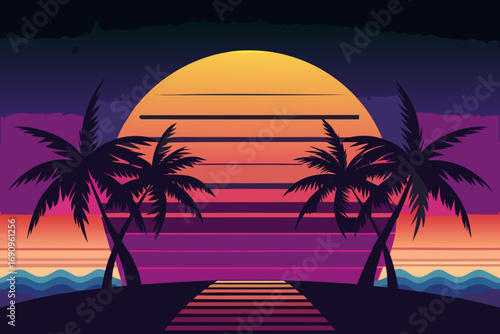 tropical sunset with palm trees