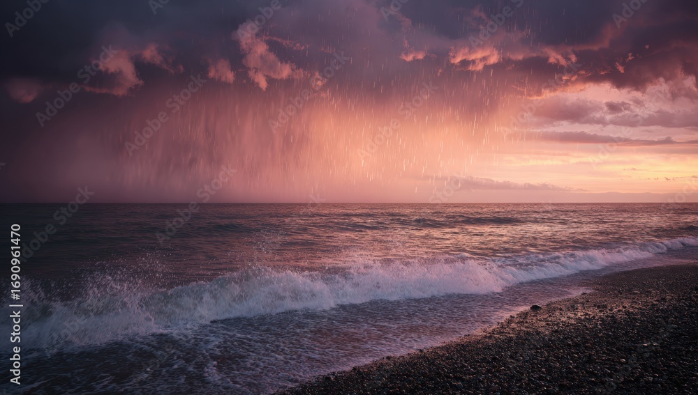Fototapeta premium Dramatic sunset over a stormy sea (1)