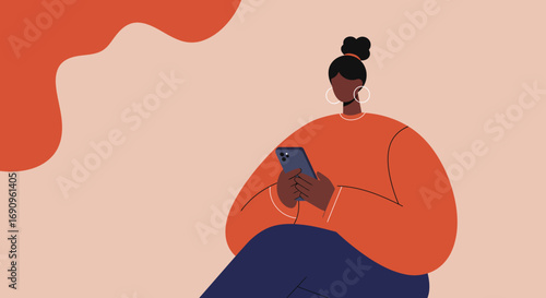 Woman engaging with her smartphone, browsing social media or messaging, showcasing modern digital communication and connectivity. Ideal for lifestyle, technology, or business concepts.