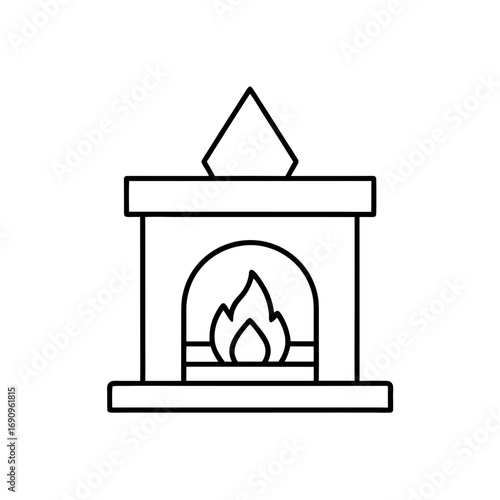 Outline drawing of a fireplace with flame on transparent background