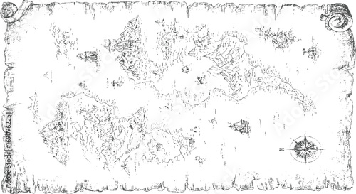 Ancient parchment map with compass rose scroll nautical
