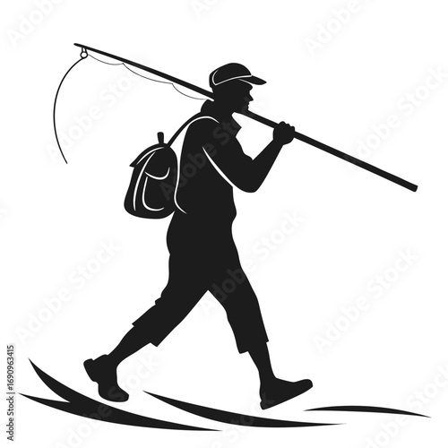 Man carrying fishing rod on shoulder
