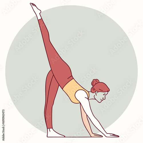Woman performing standing split one leg lifted in yoga pose fitness exercise