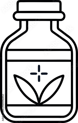 "Organic Wellness Icon – Herbal Bottle with Leaves"