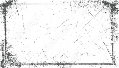 Grungy distressed rectangular frame with scratches and speckles grunge border