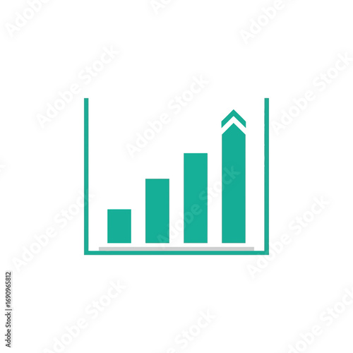 Teal bar chart showing upward trend and growth