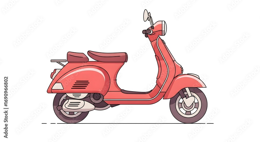 Fototapeta premium Stylized Red Scooter Illustration on White Background