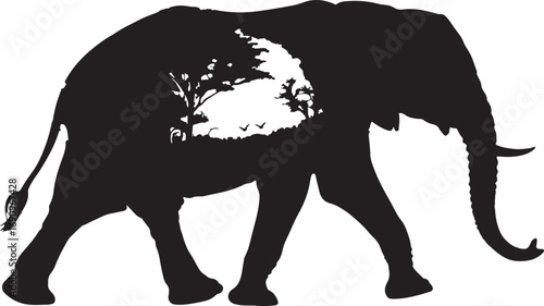 Silhouette of an Elephant with a Hidden African Landscape