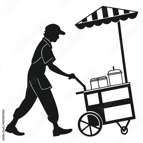 Street seller pushing cart