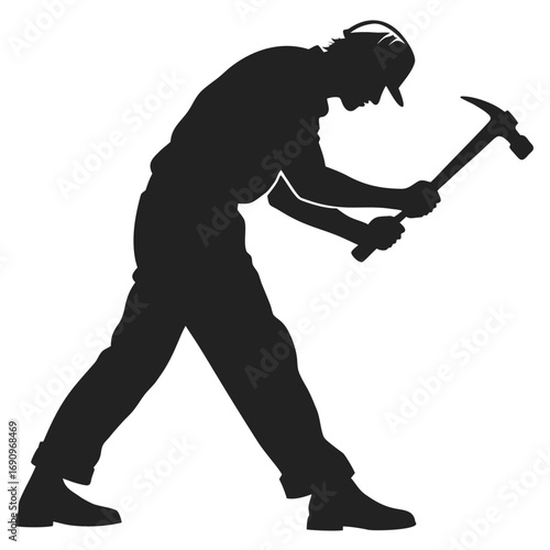 Worker hammering chisel