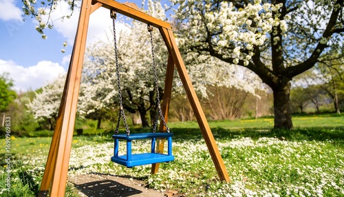 Wallpaper Mural Wooden swing in a blossoming park Torontodigital.ca
