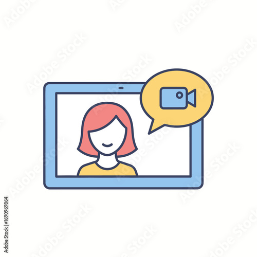 Video call on a tablet vector icon. A symbol for online meetings and remote work.