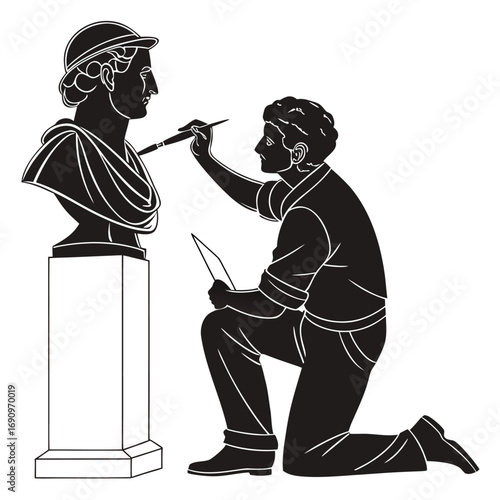 Artist carving statue