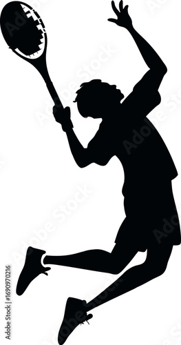 Dynamic Flat Illustration of Man Jumping with Racket – Vector