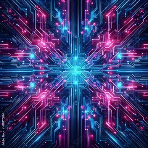 Futuristic digital circuit – glowing technology motherboard connection