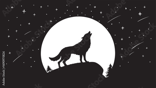 wolf howling on the moon