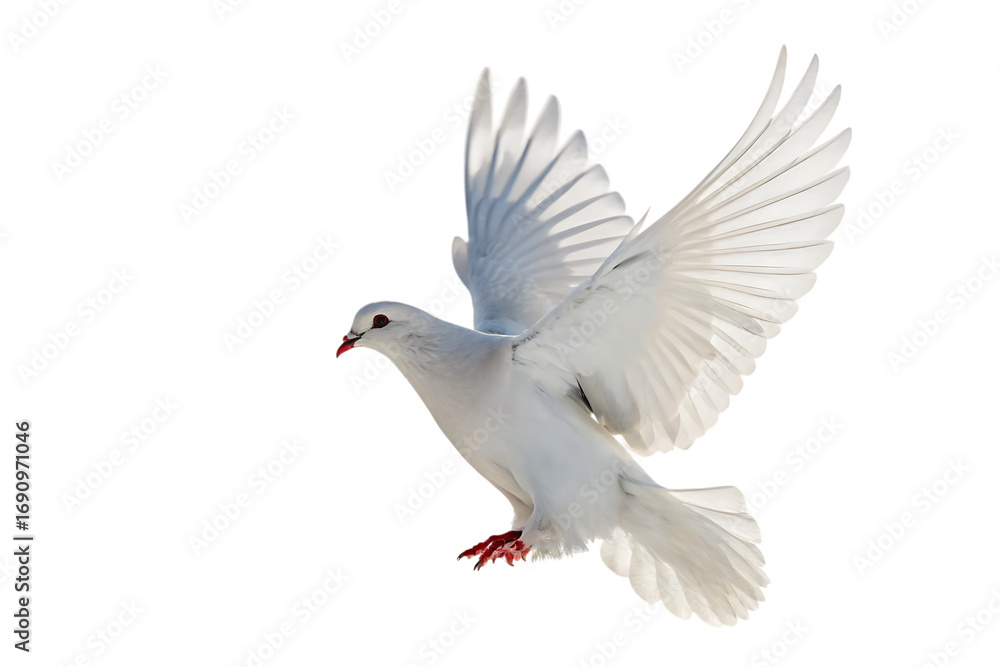 Fototapeta premium White dove flying above peaceful clouds