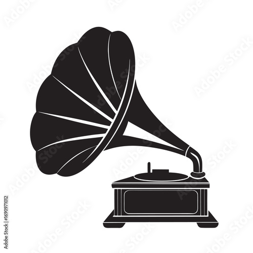 Antique Record Player With Horn Silhouette Vintage Art