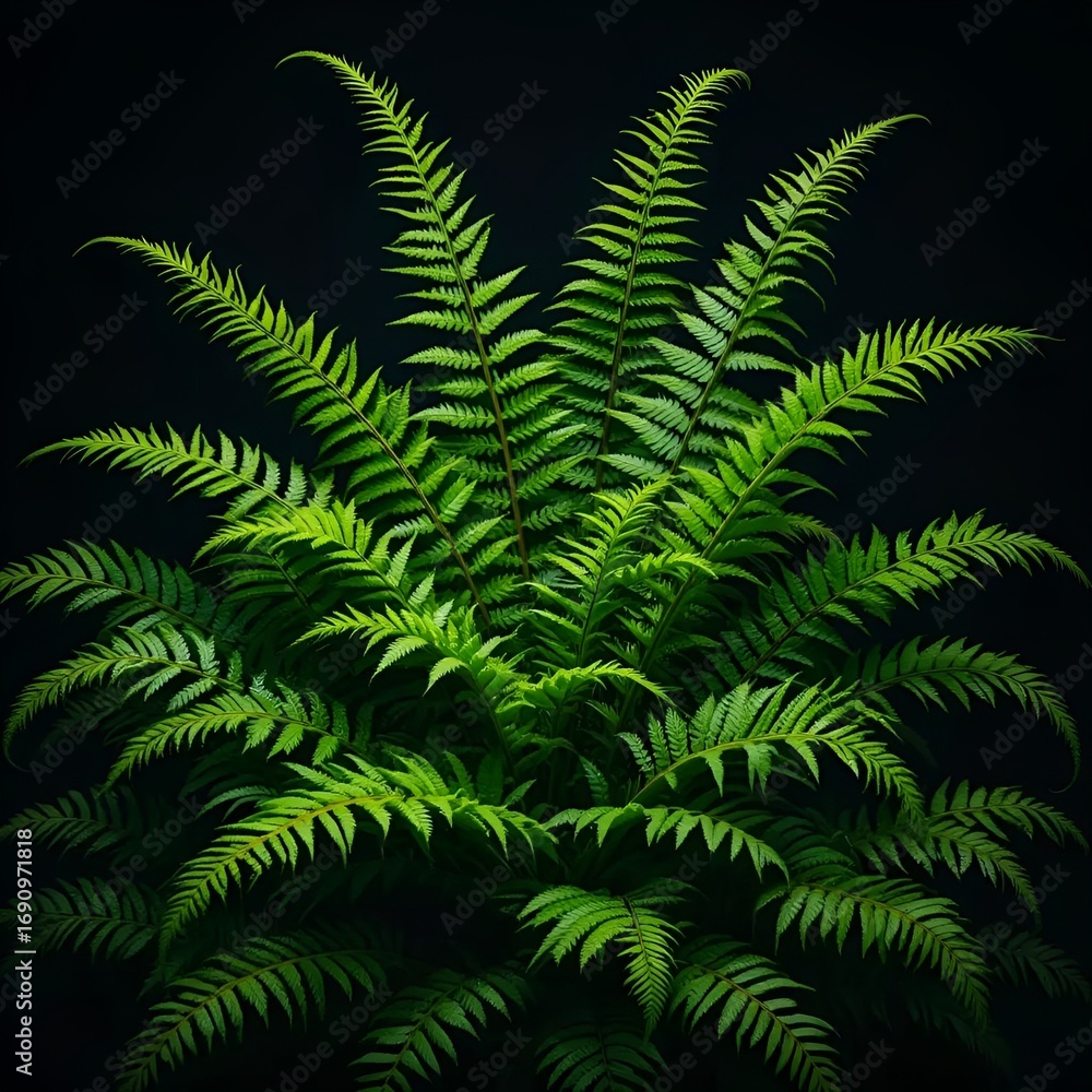 Fototapeta premium Lush Green Fern Foliage Against a Dark Background