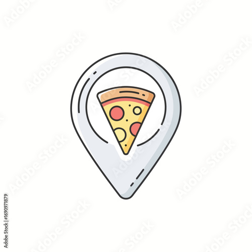 Pizzeria locator map pin icon. A vector symbol for finding restaurants and food delivery.