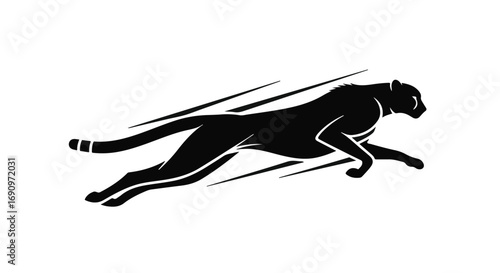 Sleek black panther silhouette in dynamic motion, conveying speed and power.