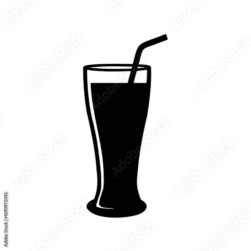 Silhouette of a tall glass with a straw on a white background