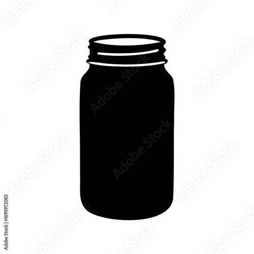 Black silhouette of a mason jar with screw top, standing upright