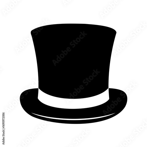 Simple Black Top Hat Icon with White Band on a White Background