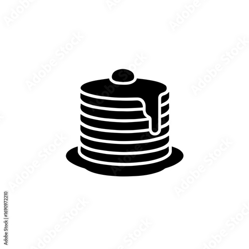Pancake stack silhouette with syrup breakfast - Silhouette of a stack of pancakes topped with syrup and butter on a plate, symbolizing breakfast, dessert, and sweet food.  
