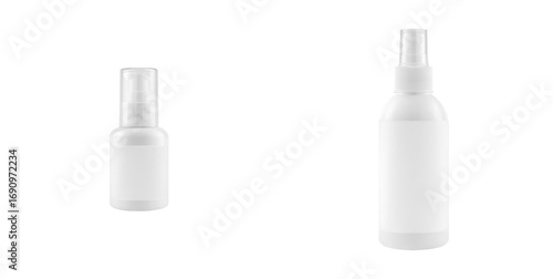 Spray Bottle Mockup Pair Featuring Minimal White Cosmetic and Sanitizer Designs