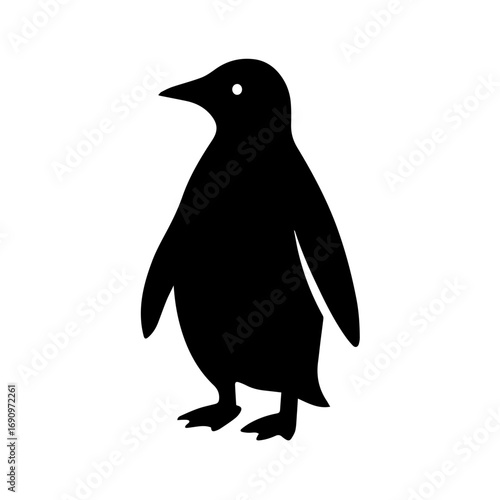 Penguin silhouette standing arctic bird illustration - Silhouette of a penguin standing upright, symbolizing arctic wildlife, cold climate animals, marine birds, and Antarctic natural environment.
