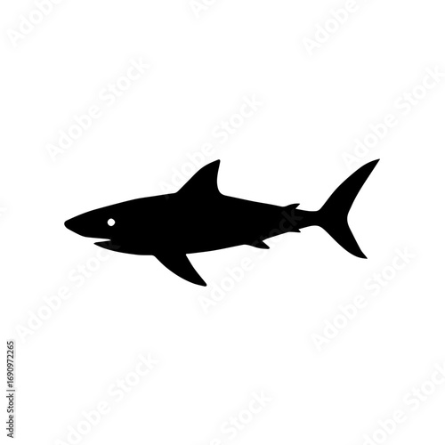 Shark silhouette swimming dangerous sea predator - Silhouette of a shark swimming in the ocean, representing marine wildlife, sea predator, aquatic nature, underwater ecosystem, and ocean life.

