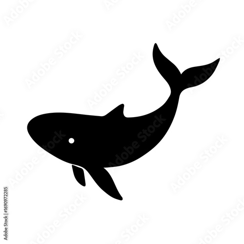 Whale silhouette swimming marine animal illustration - Silhouette of a whale swimming gracefully in the ocean, symbolizing marine life, sea creatures, wildlife conservation, and aquatic nature.
