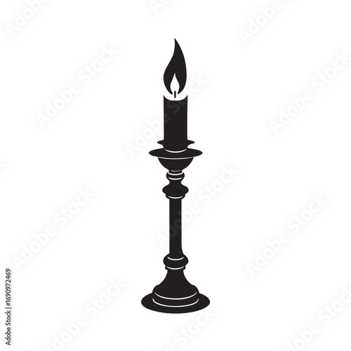 Vintage Candlestick With Tall Flame Silhouette