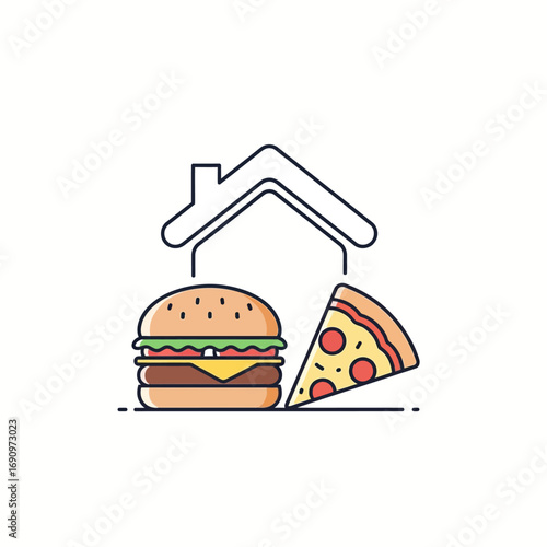 Home delivery icon for fast food. Burger and pizza restaurant takeaway symbol vector.