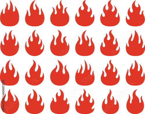 A captivating set of stylized red flame icons, designed for graphic elements, warning symbols, and creative heat or energy-related visual projects