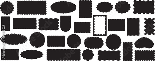 frame, border, silhouette, decorative, ornate, scalloped, wavy, rectangle, oval, square, circle, graphic, design, element, collection, set, black, isolated, background, creative, vintage, retro, scrap