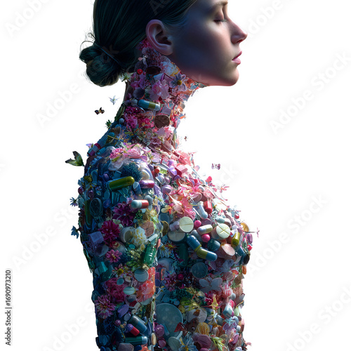 Conceptual Illustration of Body Toxins with Flowers
