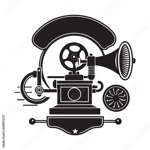 Vintage Telegraph Machine With Key Silhouette