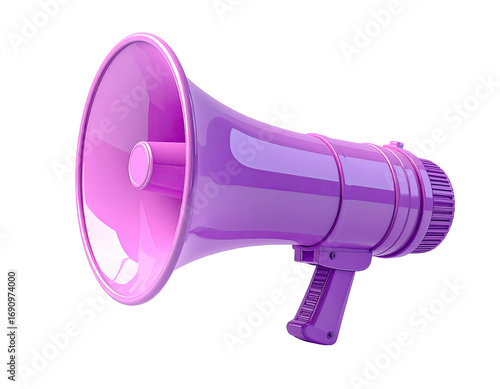 3D rendered vibrant magenta megaphone, angled view