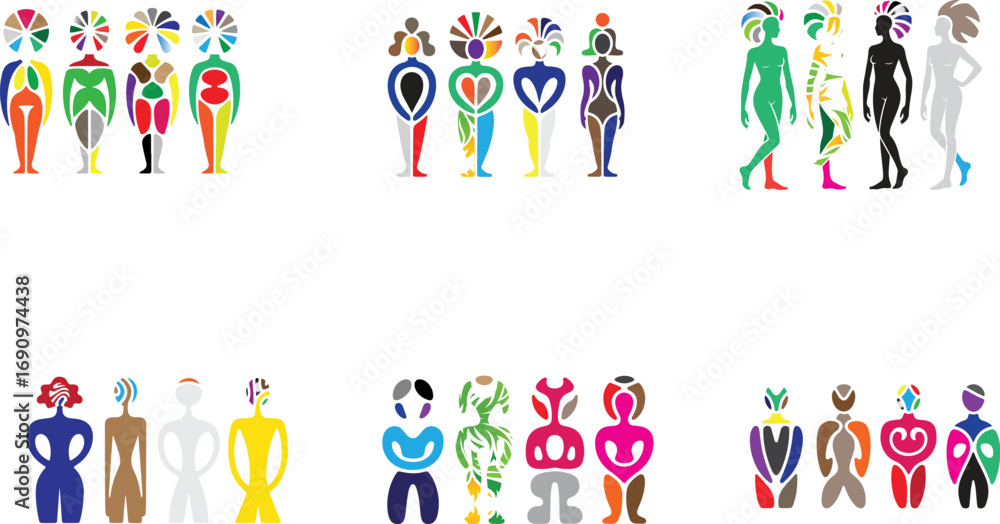 Fototapeta premium Colorful abstract figures diverse people stylized human shapes