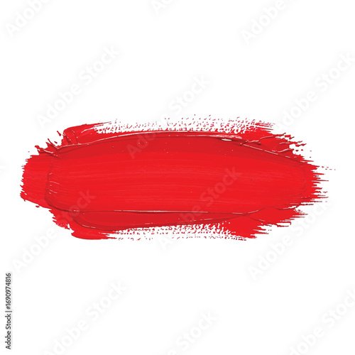 Vivid crimson acrylic paint creates a bold brush stroke against a clean transparent backdrop