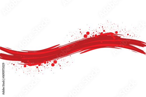 Red brushstrokes boldly swipe across a clean white backdrop with subtle splash textures