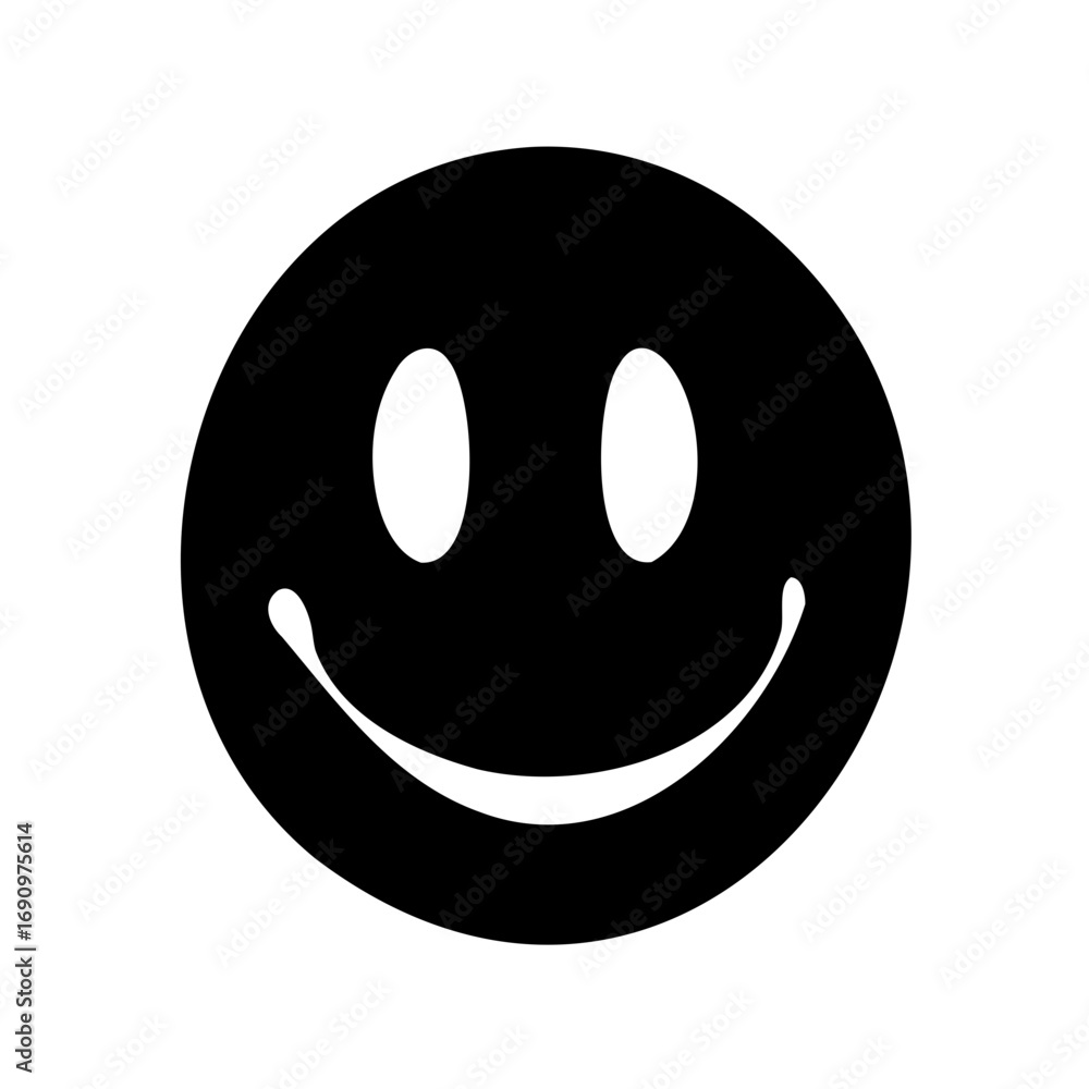 Fototapeta premium Simple black smiling face emoji illustration on a clean white background