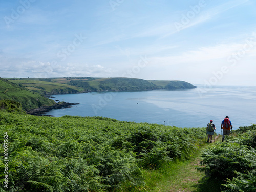 south west coast path at lantic bay in cornwall